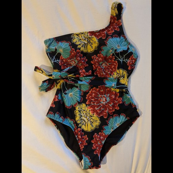 Jones New York Other - Jones New York Floral Print One Shoulder One Piece Belted Swimsuit Medium NWT
